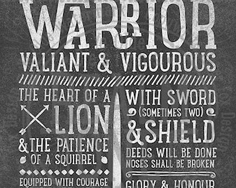 World of Warcraft / Roleplaying Medieval / Fantasy Inspired Type Print - WARRIOR Edition