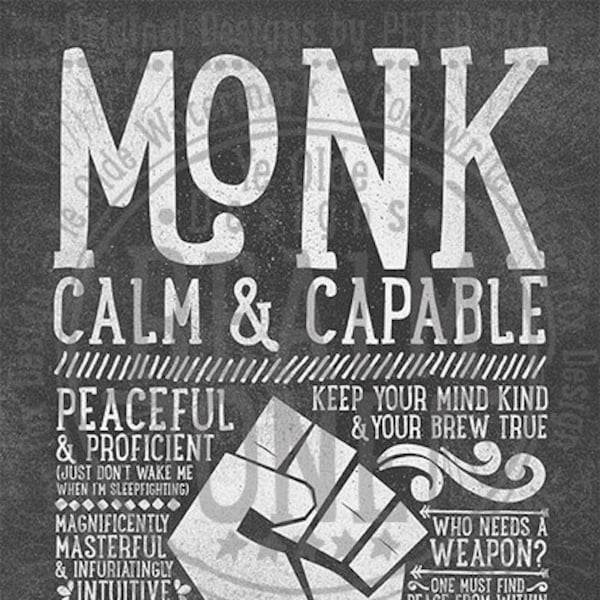World of Warcraft / Juego de rol medieval / Impresión tipográfica inspirada en la fantasía - MONK Edition