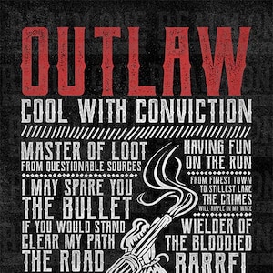OUTLAW Art Print - &#39;Wild West&#39; Collection - A4 (8.27 ×11.69 inches) -  Red and B&W