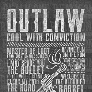 OUTLAW Art Print - &#39;Wild West&#39; Collection - A4 (8.27 ×11.69 inches) -  B&W