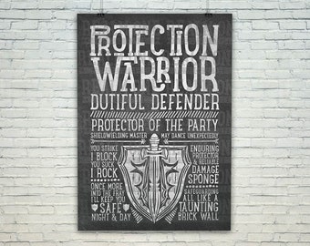 World of Warcraft / Roleplaying Medieval / Fantasy Inspired Type Poster - PROTECTION WARRIOR Edition