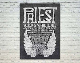 World of Warcraft / Roleplaying Medieval / Fantasy Inspired Type Poster - PRIEST Edition - Gift