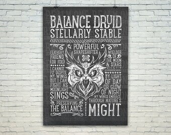 World of Warcraft / Roleplaying Medieval / Fantasy Inspired Type Poster - BALANCE DRUID Edition