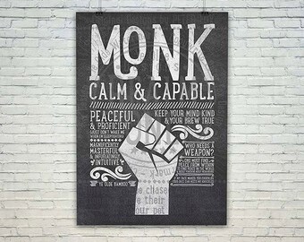 World of Warcraft / Roleplaying Medieval / Fantasy Inspired Type Poster - MONK Edition- Gift