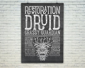 World of Warcraft / Roleplaying Medieval / Fantasy Inspired Type Poster / Art Print - RESTORATION DRUID Edition