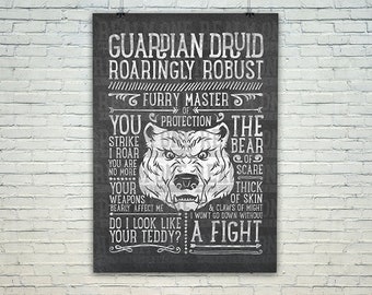 World of Warcraft / Roleplaying Medieval / Fantasy Inspired Type Poster / Art Print - GUARDIAN DRUID Edition