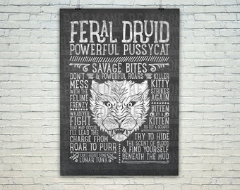 World of Warcraft / Roleplaying Medieval / Fantasy Inspired Type Poster / Art Print - FERAL DRUID Edition