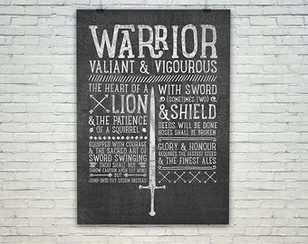World of Warcraft / Roleplaying Medieval / Fantasy Inspired Type Poster - WARRIOR Edition- Gift