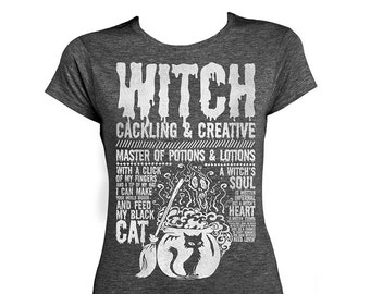 WITCH Ladies Fitted T-shirt - 'Monsters' Collection - Halloween - Dark Heather
