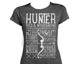 World of Warcraft / WoW inspired Ladies Fitted T-shirt - HUNTER Edition - Dark Heather