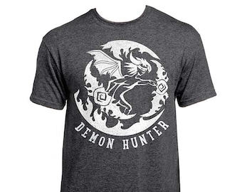 World of Warcraft / WoW inspired T-shirt - DEMON HUNTER 'Symbol Variant' Edition - Unisex / Mens / Ladies / - Dark Heather
