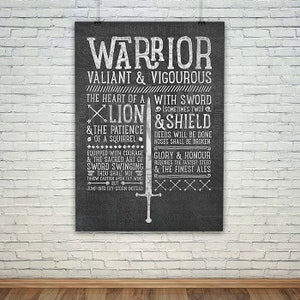 World of Warcraft / Roleplaying Medieval / Fantasy Inspired Type Poster - WARRIOR Edition- Gift