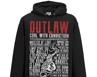 OUTLAW Hoodie - 'Wild West' Collection - Unisex / Mens / Ladies /  Black & Red