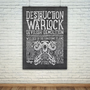 World of Warcraft / Roleplaying Medieval / Fantasy Inspired Type Poster - DESTRUCTION WARLOCK Edition