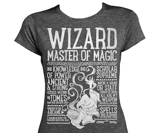 WIZARD / D&D / Dungeons and Dragons inspired Ladies Fit T-shirt - Dark Heather / Fitted Style / DnD / TTRPG