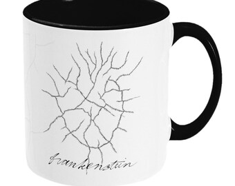 Frankenstein Herz Tasse - 11 Unzen zweifarbige Keramiktasse - 'Monsters' Kollektion -Geschenk für Geeks, Gothics & Untote - (größere Größe erhältlich)