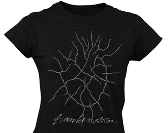 Frankenstein Herz Damen T-Shirt - Frauen schwarzes T-Shirt (andere Farben erhältlich) - 'Monsters' Kollektion - Geschenk für Geeks, Gothics & Untote