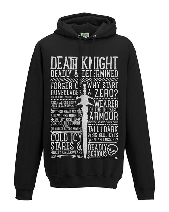 World of Warcraft WoW inspired Hoodie DEATH KNIGHT Edition Unisex  Mens Ladies Black