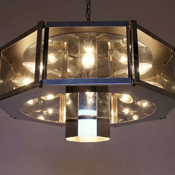 1970 Fredrick Ramond HUGE CHROME CHANDELIER   9 lights , Usa