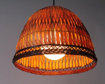 WICKER CHANDELIER or PENDANT vintage modern 1970 era