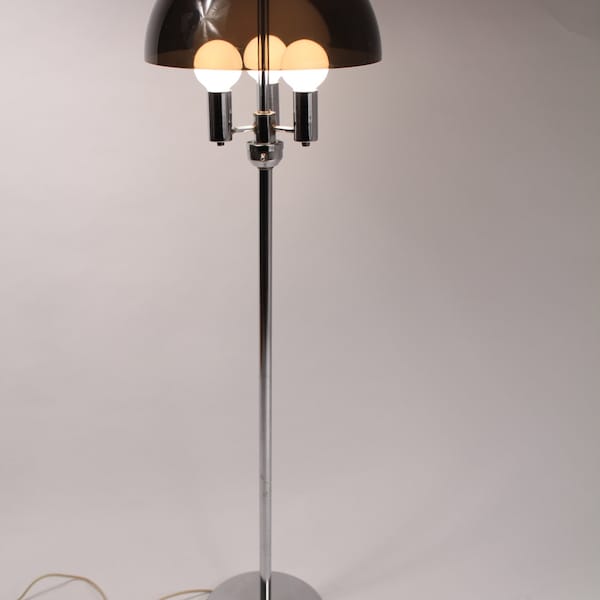 SOLD- FLOOR LAMP chrome and smoked acrylic shade mid century vintage retro 70s 80s era made in Usa