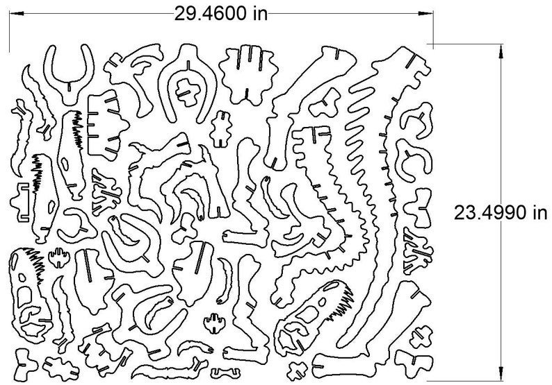 Raptor (Velociraptor) Dinosaurier .dxf und SVG Format Dateien. 11ga Layout und Schachtelung. Bild 4