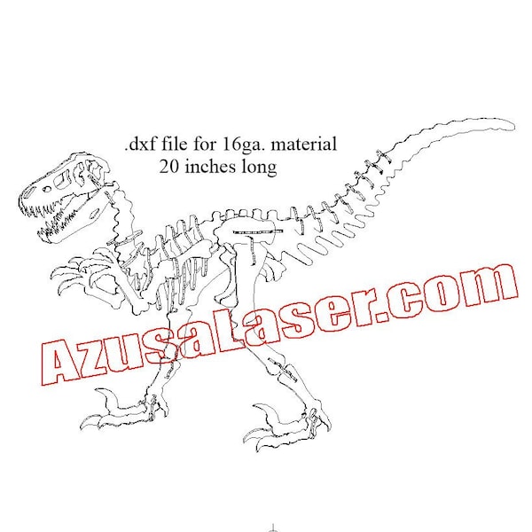 Raptor Dinosaur .dxf file. 16 ga layout and nesting for laser cutting