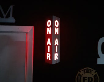 Lighted Sign "ON AIR" Aluminum 120V w/ 10ft cord. Remote & Bluetooth. Triangle Wall Sconce. 11 inches tall