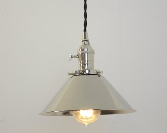 Nickel Pendant Light - Chrome Hanging Lamp - Plug In Pendant - Modern Light Fixture - Kitchen Lights - Farmhouse Decor - Polished Nickel