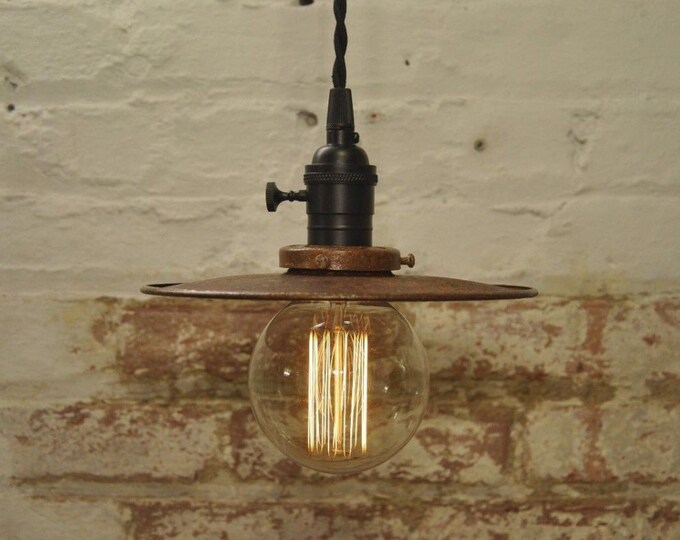 Pendant Lights Wiresnjars Rust Patina Flat Shade Industrial Pendant Light Fixture Rustic Vintage