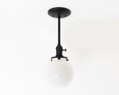Opal Ceiling Light - Glass Globe Light - Mid Century Lights - Light Fixture - Black Ceiling Light - Modern Fixture
