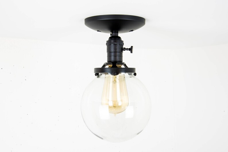Globe Ceiling Light Black Fixture Mounted Globe Ceiling Light Black Fixture Mounted Image
