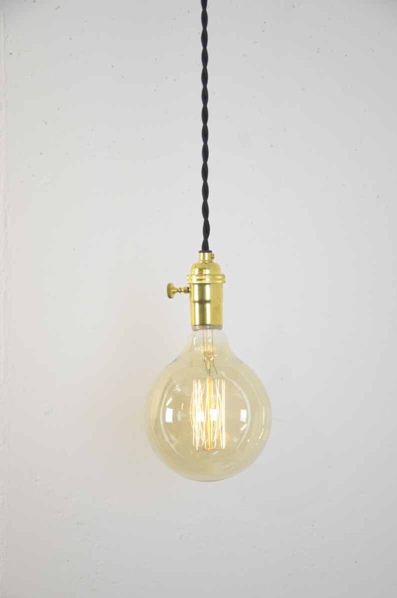 Brass Pendant Light Plug In Light Gold Hanging Lamp Etsy