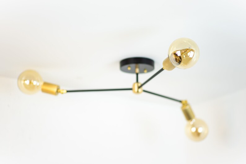 Gold And Black Sputnik Chandelier Modern Ceiling Light Mid Century Semi Flush Mount Lamp Brass Lighting