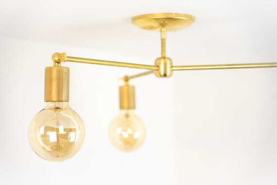 Brass Ceiling Light Mid Century Modern Semi Flush Mount Chandelier Lighting Industrial Lamp Industrial Chic Brass Decor Unique