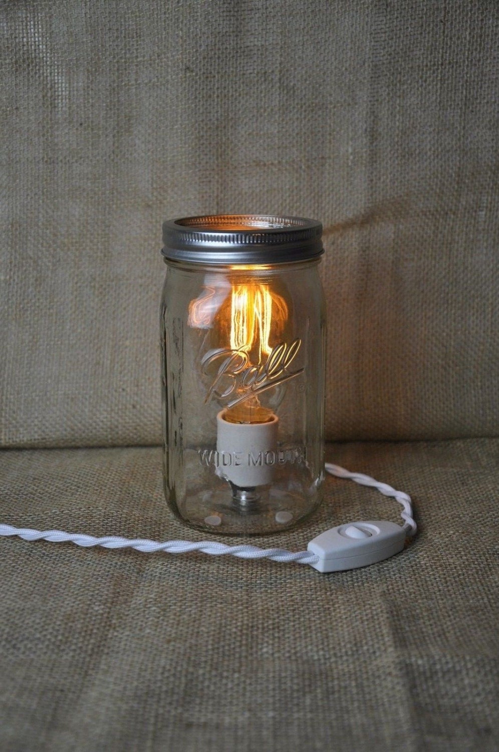 Table Lamp Mason Jar Desk Edison Bulb Home Decor Plug In