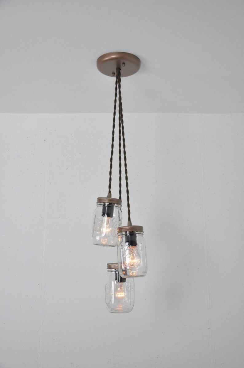 Mason Jar Chandelier In Aged Copper Pendant Light Fixture Image 0