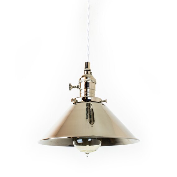 Mid Century Light Pendant Light Nickel Plug In Lamp Etsy