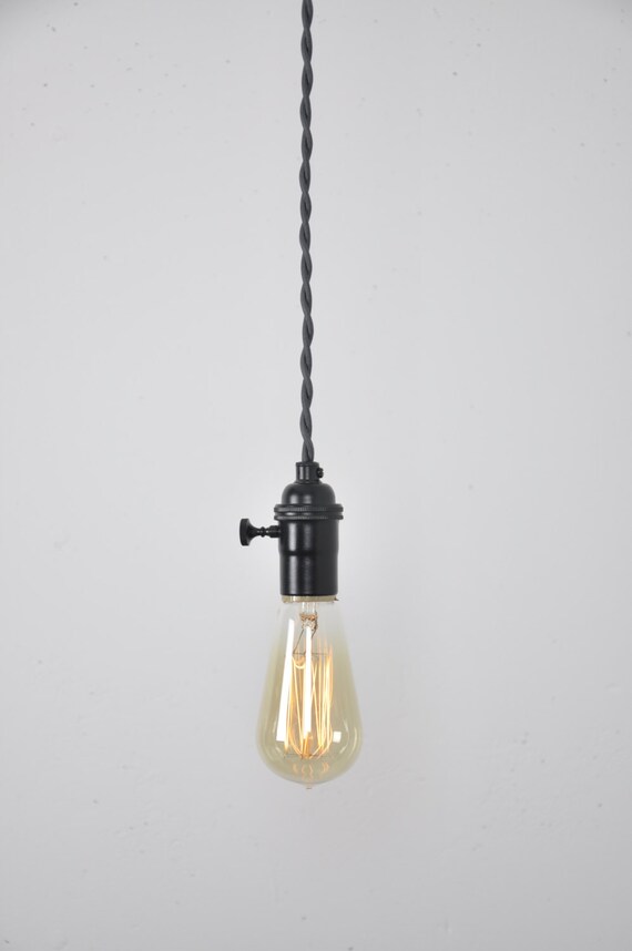 Grey Cord Set Matte Black Socket Pendant Light Hanging Image 0