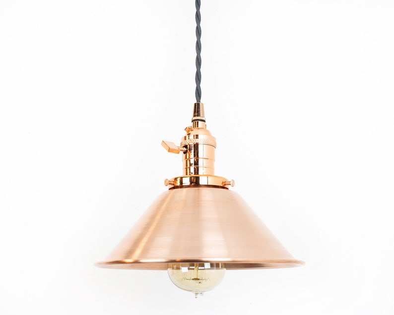 Brushed Copper Spun Cone Shade Industrial Pendant Light Image 0