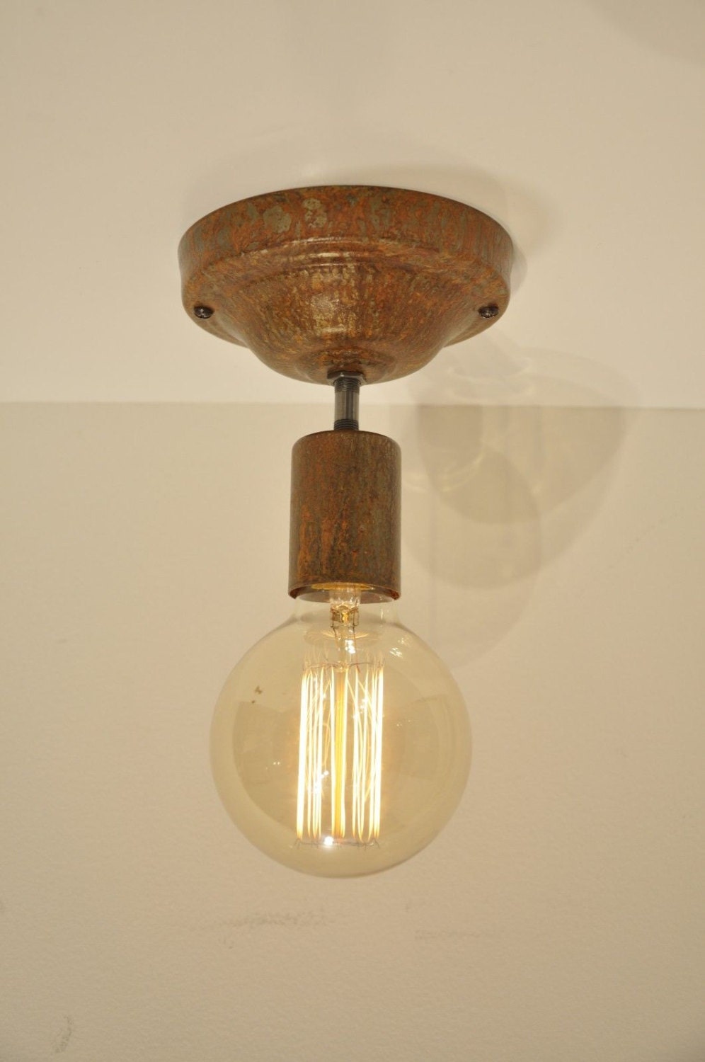 Rust Patina Ceiling Mounted Light Fixture Rustic Industrial Vintage