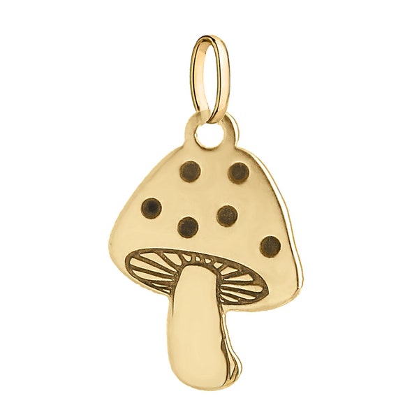 Solid 10K Gold Mushroom Pendant Charm for Necklace