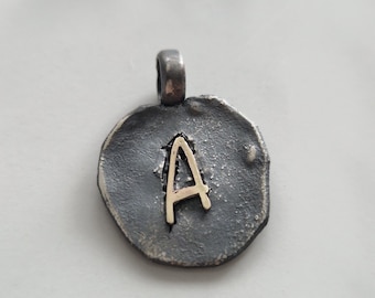 Colgante para hombre con letra A de oro de 14k, joyería de plata esterlina oxidada, dije de collar masculino hecho a mano,