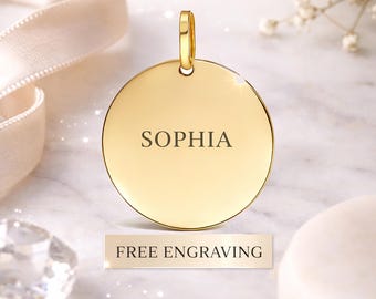 10K Solid Yellow Gold Disc Pendant – Engravable Initial Charm