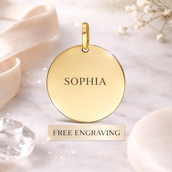 10K Solid Yellow Gold Disc Pendant – Engravable Initial Charm