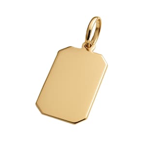 10K /14K Gold Pendant Custom Engraved Rectangular Charm for Necklace Personalised Dainty Solid Initial Gold Tag