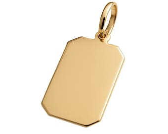 10K /14K Gold Pendant Custom Engraved Rectangular Charm for Necklace Personalised Dainty Solid Initial Gold Tag