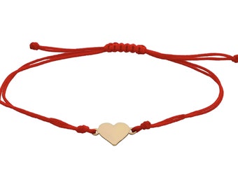 9ct /14K /10k Gold Bracelet Small Heart Red String Cord Bracelet
