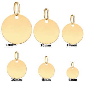 Colgante de disco circular grabable de oro de 9 quilates para collar: dije de letra personalizado, colgante inicial de oro amarillo macizo de 9 quilates/375