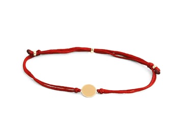 Personalised Gold Bracelet Round Disc Friendship Red String Women Cord Band 14K/10K/9ct Yellow gold